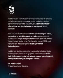 Trabzonspor'dan 347 sosyal medya kullanıcısı ve 5 spor yorumcusuna suç duyurusu