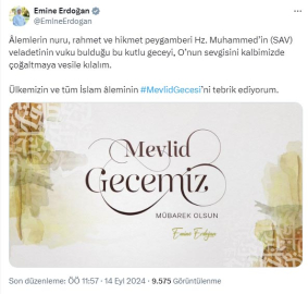 Emine Erdoğan'dan Mevlit Kandili mesajı