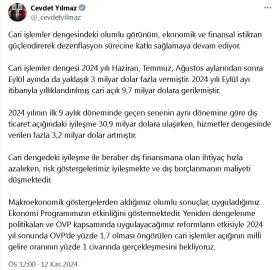 Cevdet Yılmaz: Cari açığın milli gelire oranının yüzde 1 civarında gerçekleşmesini bekliyoruz